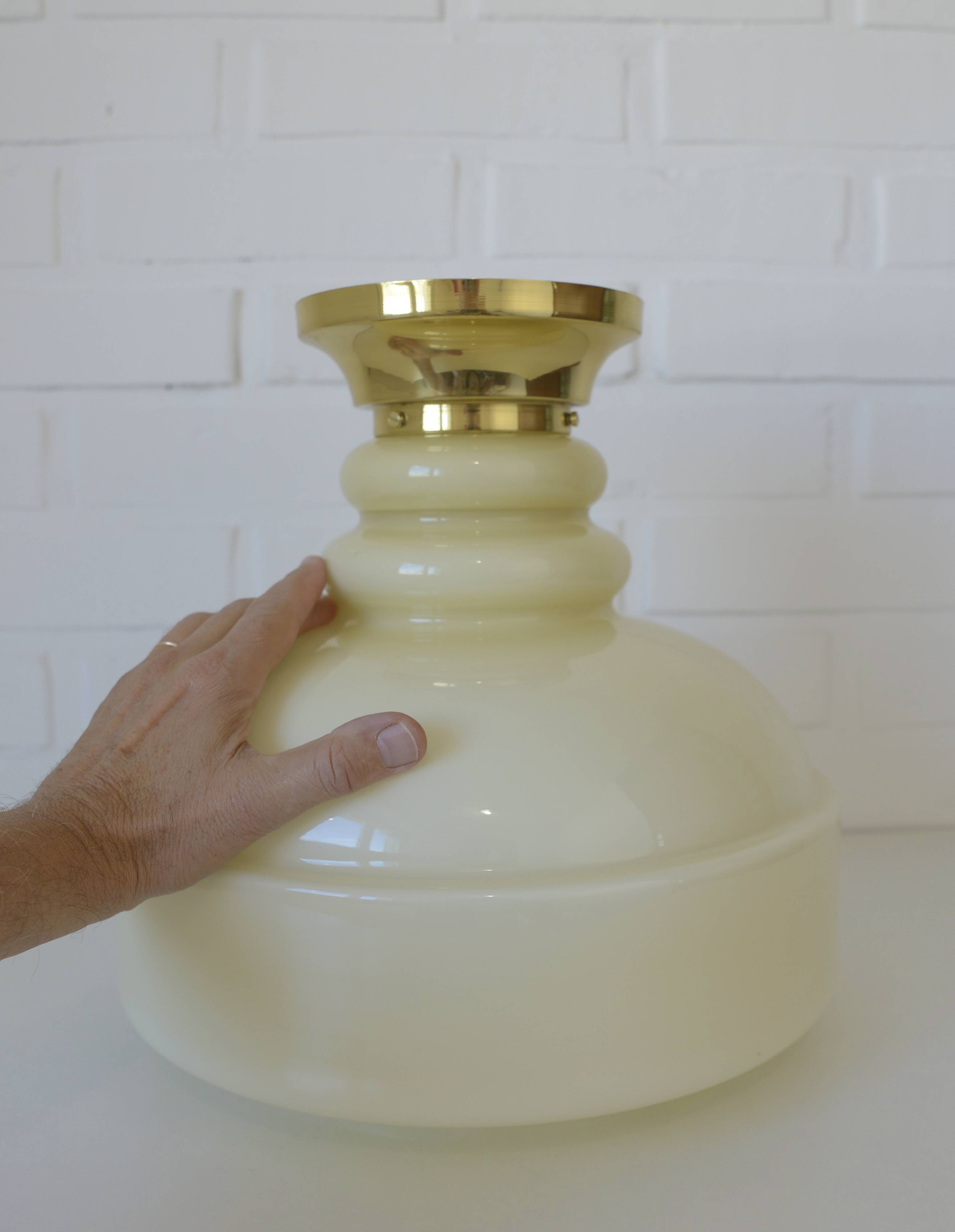 Vintage Ceiling Light Beige Glass Semi Flush Mount Lighting Redesign 1970's