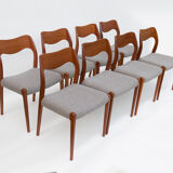 Lot de 8 chaises modèle 71 Arne Hovmand Olsen pour Niels Moller années 60/70