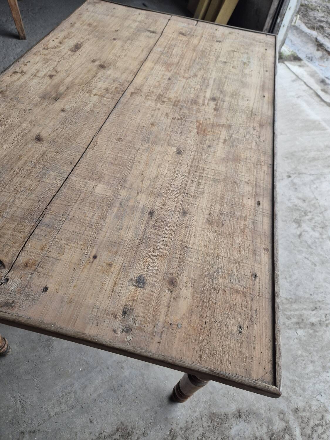 Antique rustic bistro farm table 1900 one drawer - 1m23