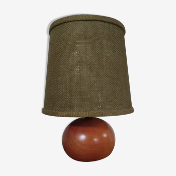 Lampe à poser pied boule bois, abat jour jute kaki