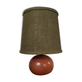 Lampe à poser pied boule bois, abat jour jute kaki