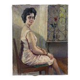 Tableau 1966 "Une femme à sa fenêtre"