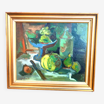 Marcel Cramoysan.XXeme.nature morte .huile sur isorel signée et datée 1946