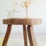Pair of solid wood tripod stools - brutalist