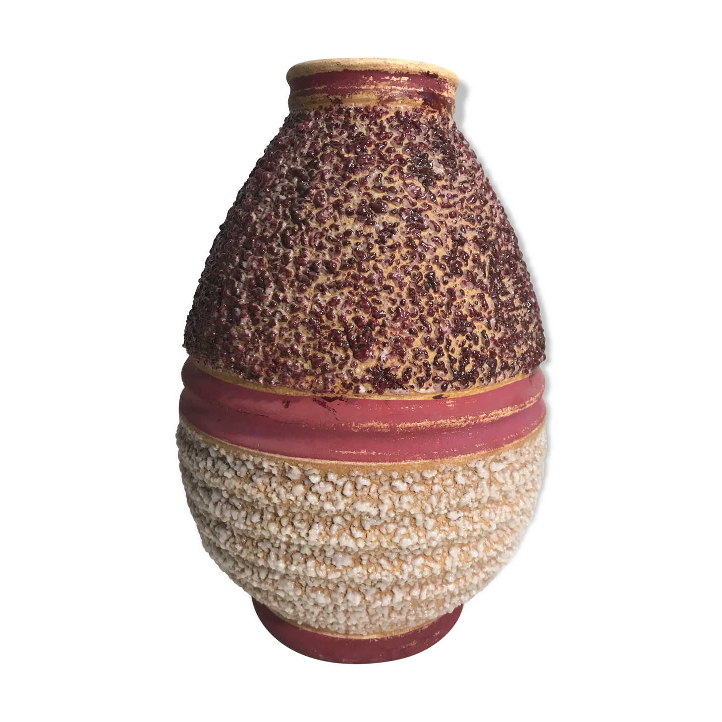 Old vase ball Odyv ceramic rose violet decoration 70s vintage