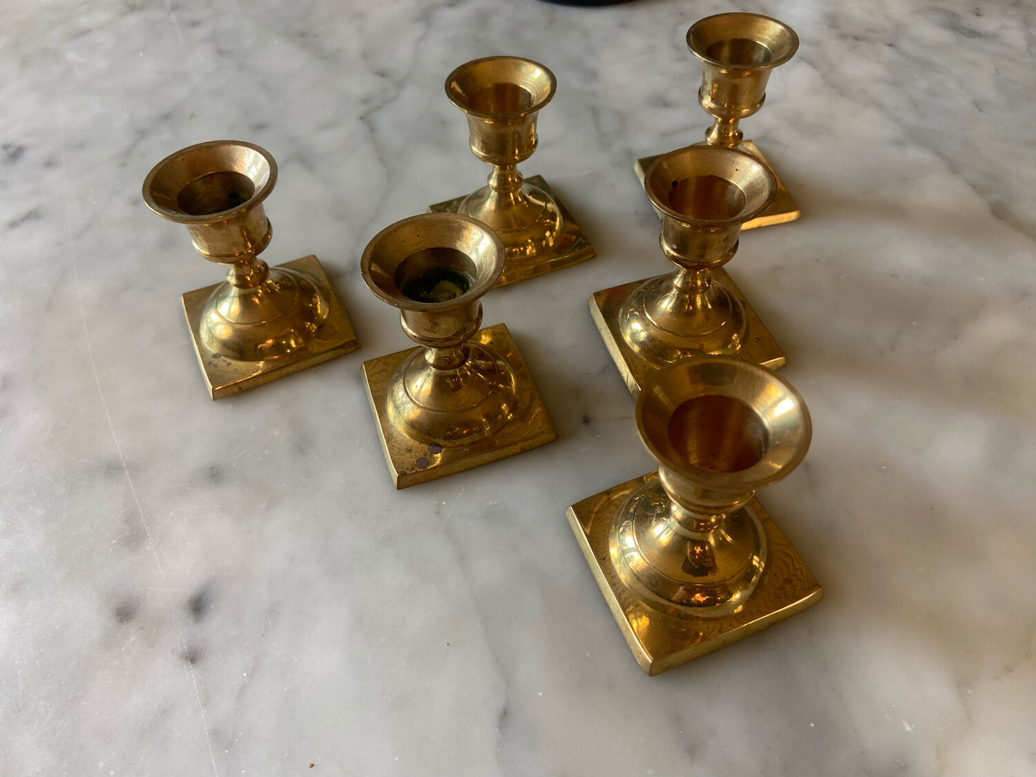 Series of 6 vintage brass candle holders