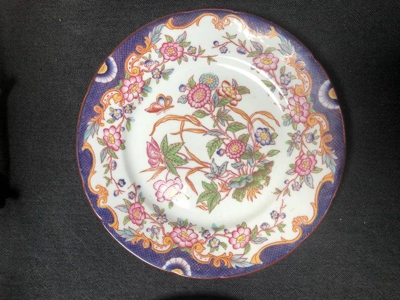 Set of 3 Antique Sarreguemines Dessert Plates: Hand-Painted Floral Ceramic