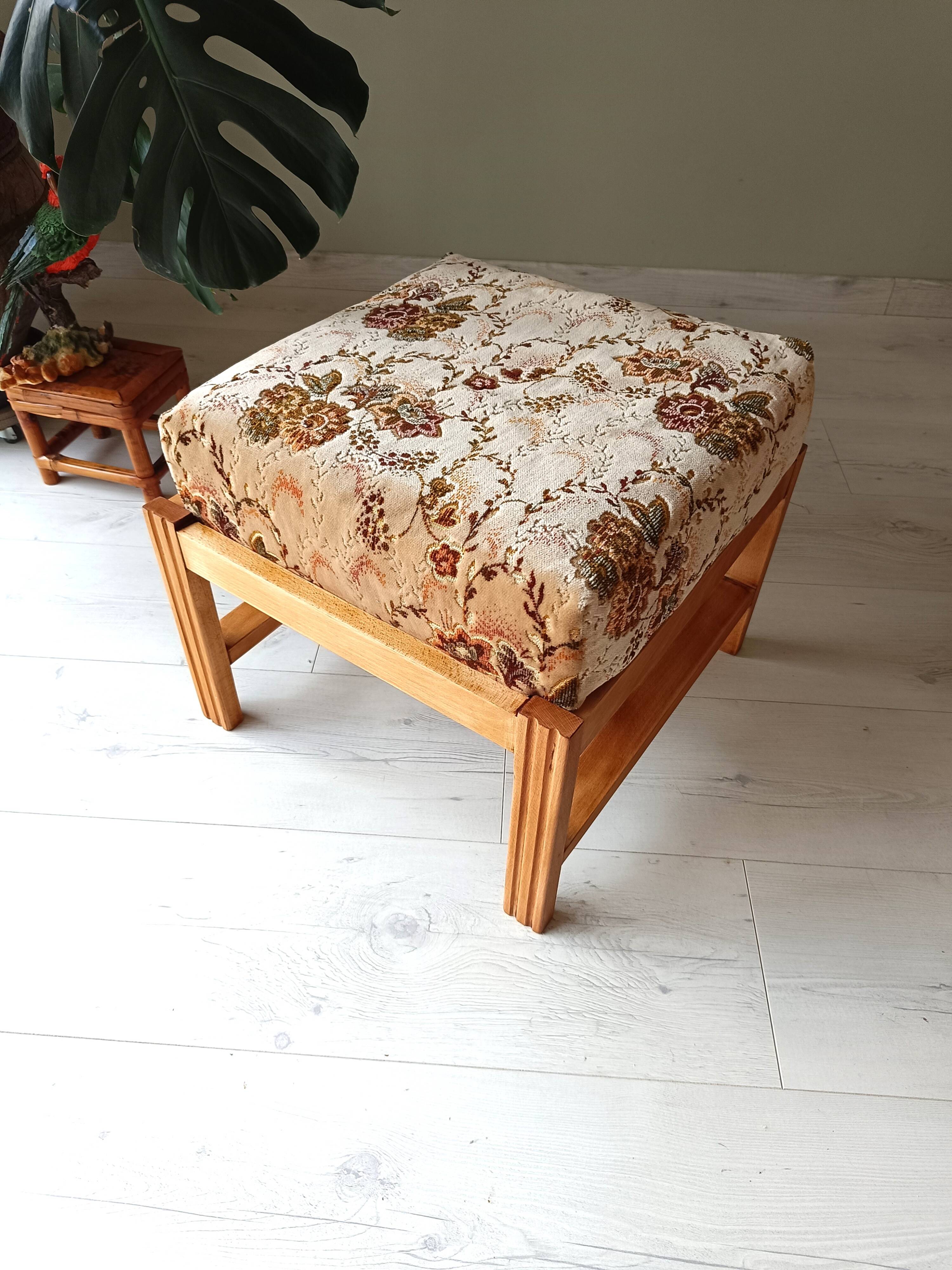 Vintage solid wood armchair and footstool