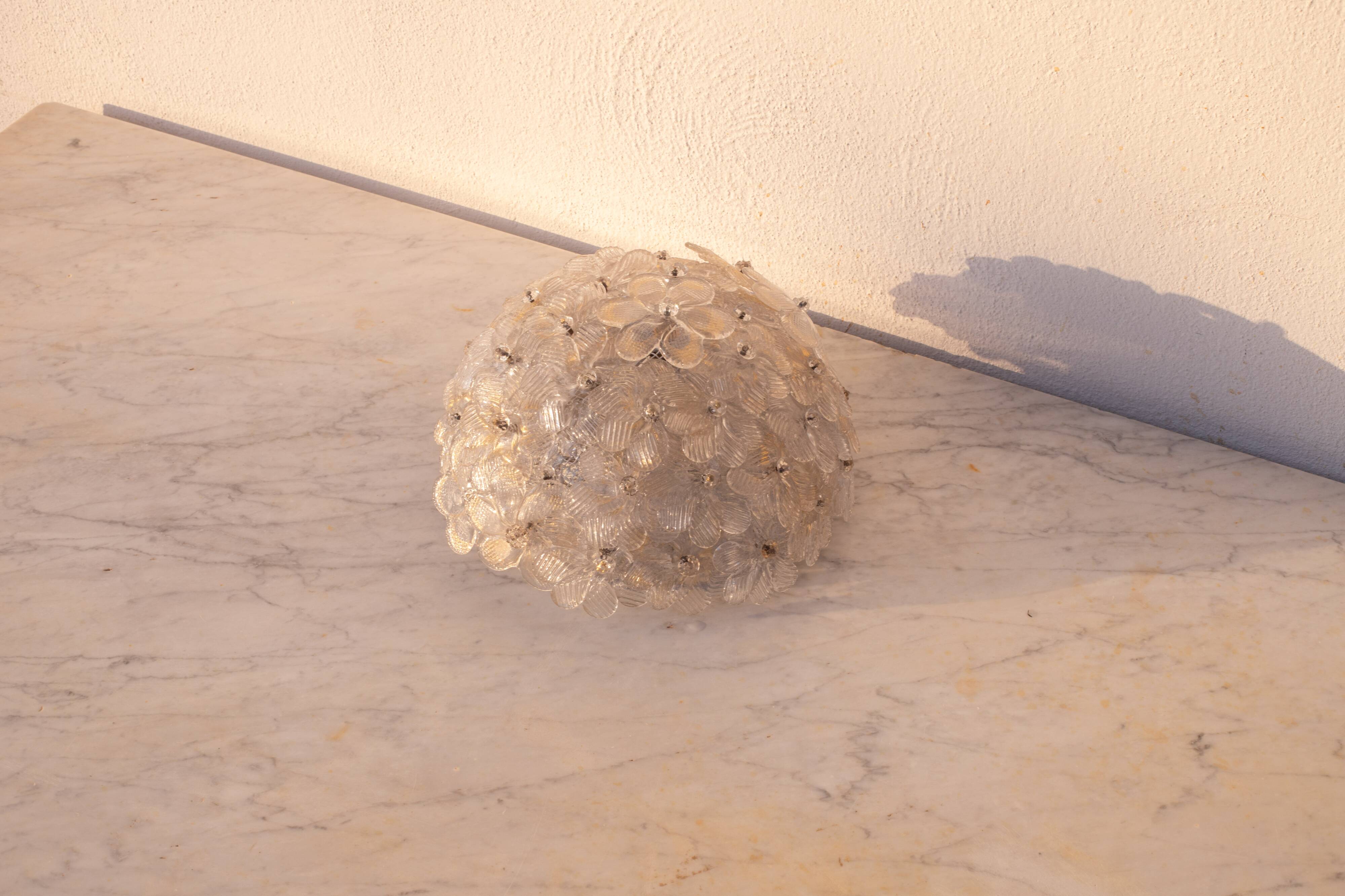 Murano Ceiling Light Gold and Traspare Flower by Seguso for Venini, Italy, 1960s