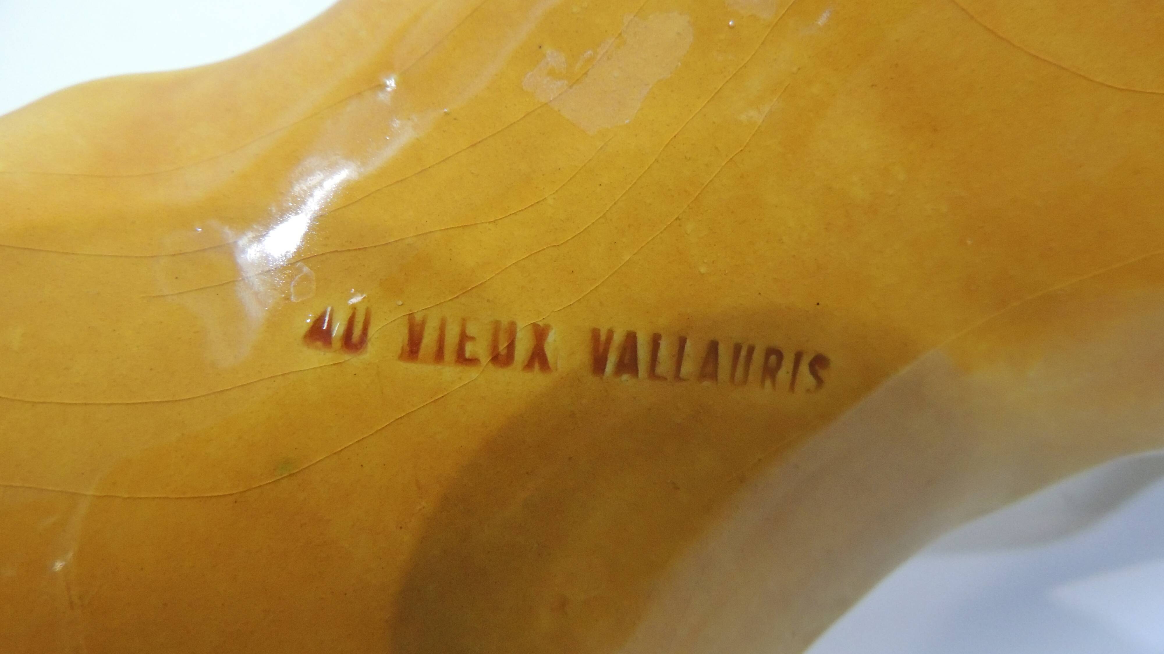A vintage yellow ceramic aperitif server from Vallauris, 1970s, for black olives.