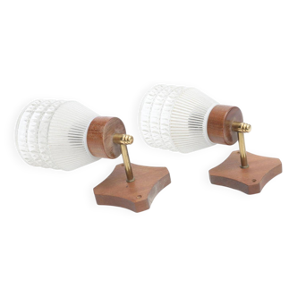 Pair of wood and glass wall sconces