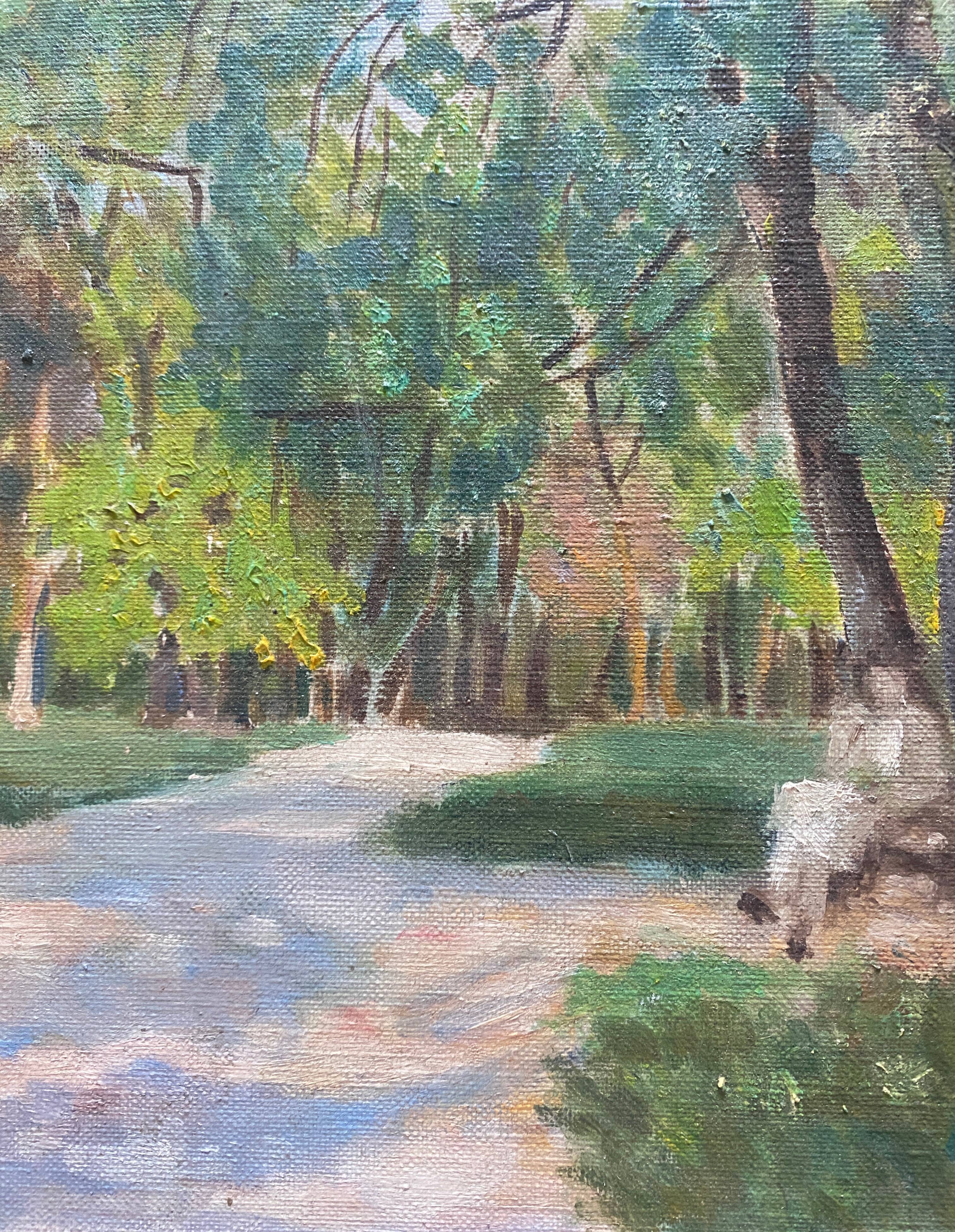 Painting "In the Park" animated landscape impressionist J. Toussaint 1883