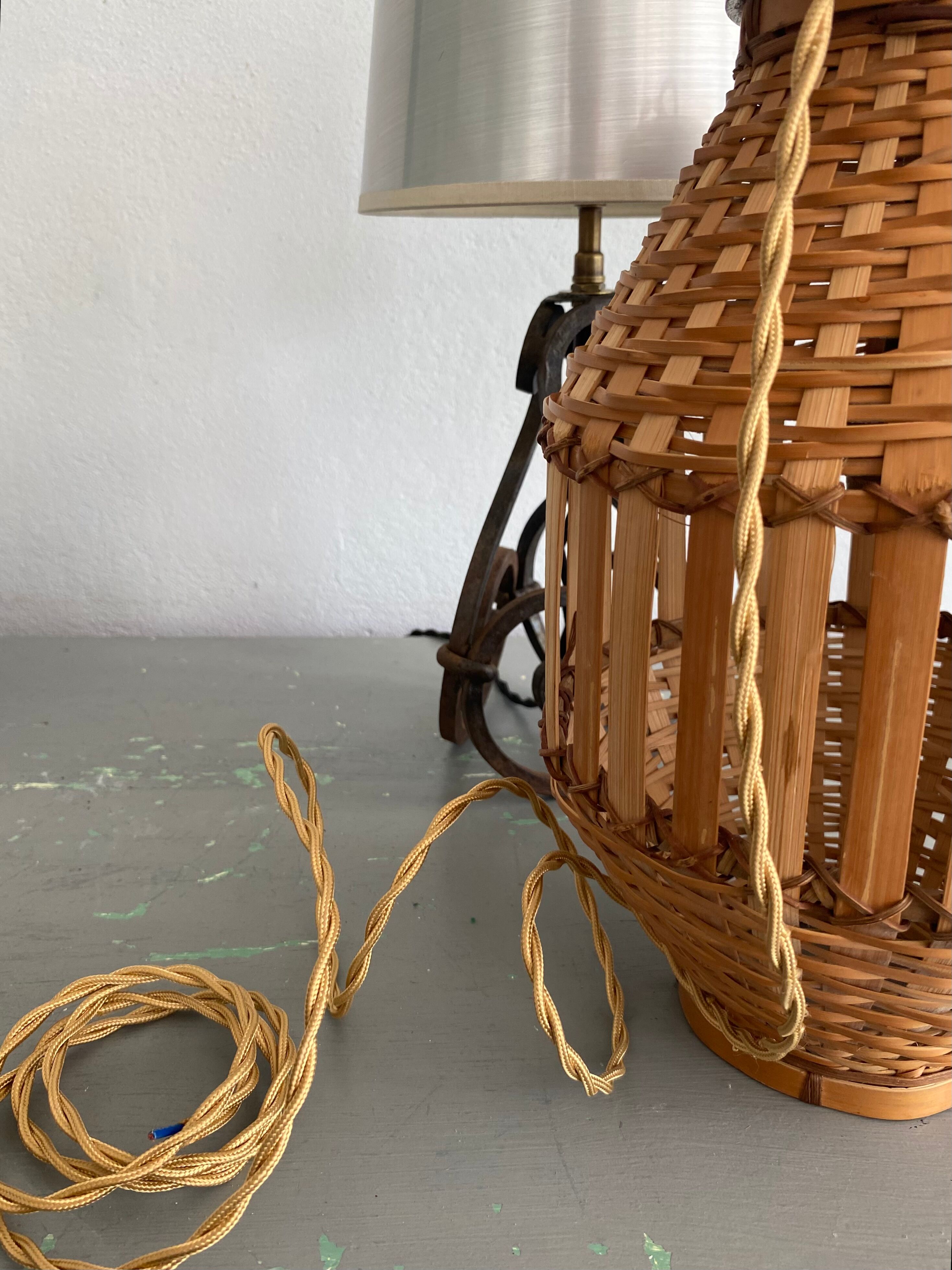 Pendant lamp, fabric cable 2 m, Asian bamboo, 1980