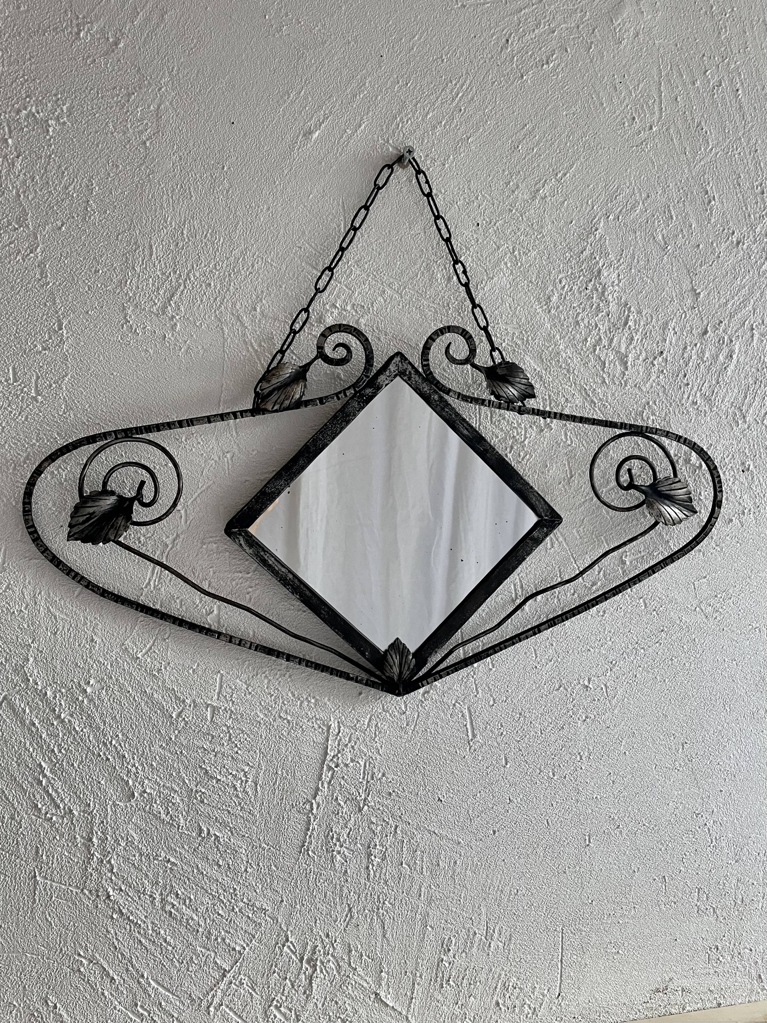 French Art Deco wrought iron mirror, 1930s