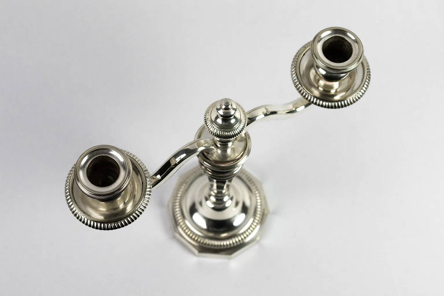 Pair of 2-light silver-plated candelabras – double moon hallmarks