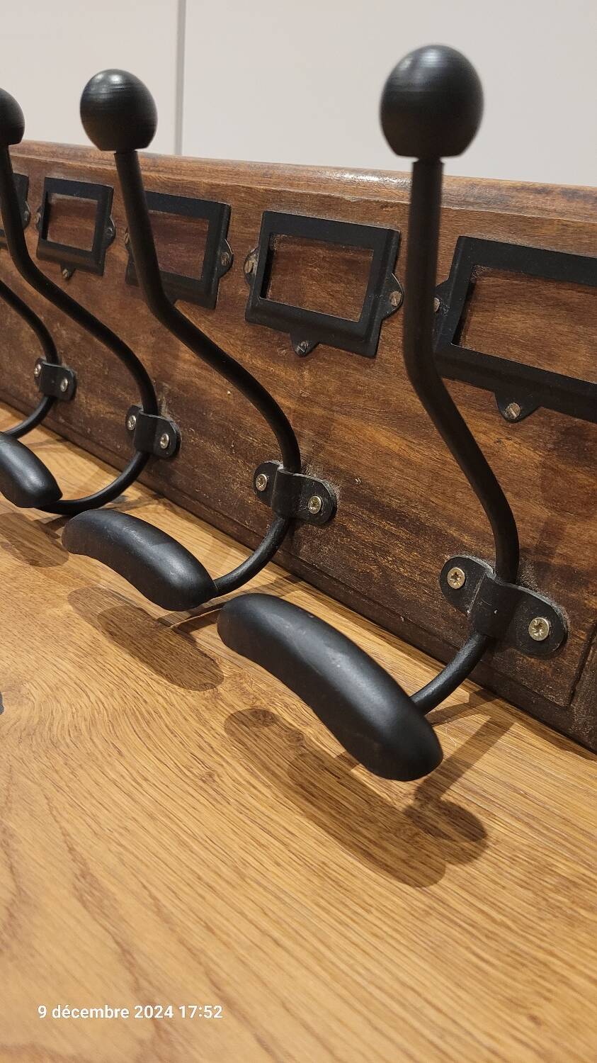 Wood and metal wall coat rack