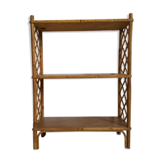 Shelf in rattan and vintage leather faux