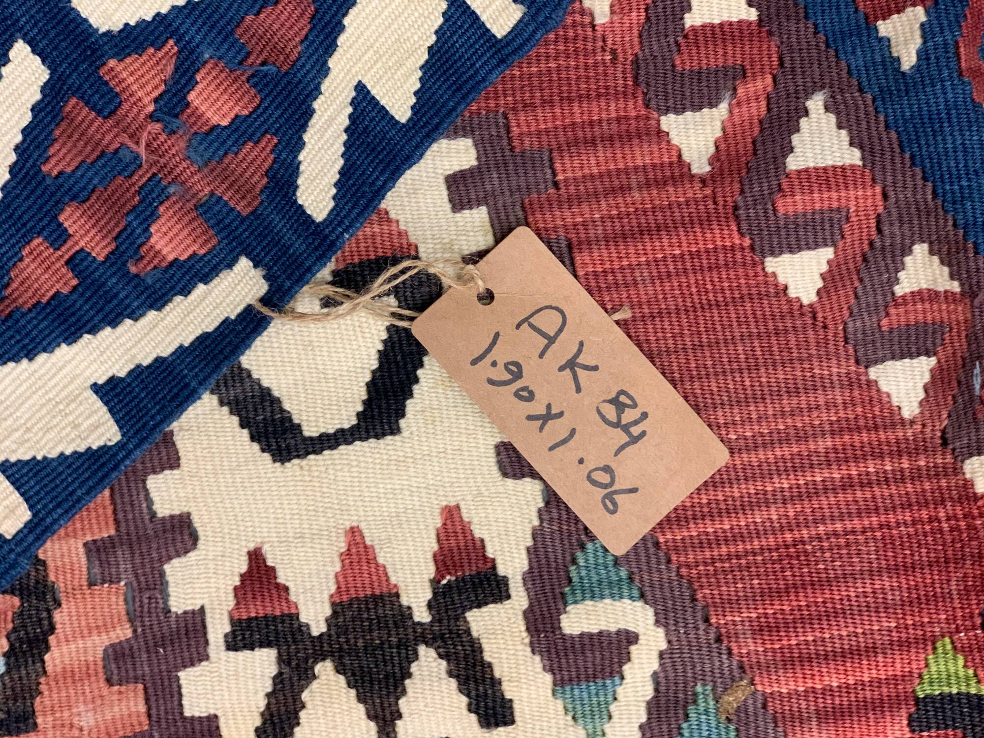 Antique Turkish Kilim Rug: Handwoven Wool Tribal Flatweave 190x106 cm