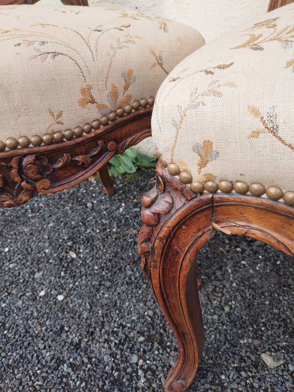Suite de 3 fauteuils style Louis XV en bois sculpté – tapisserie tradi