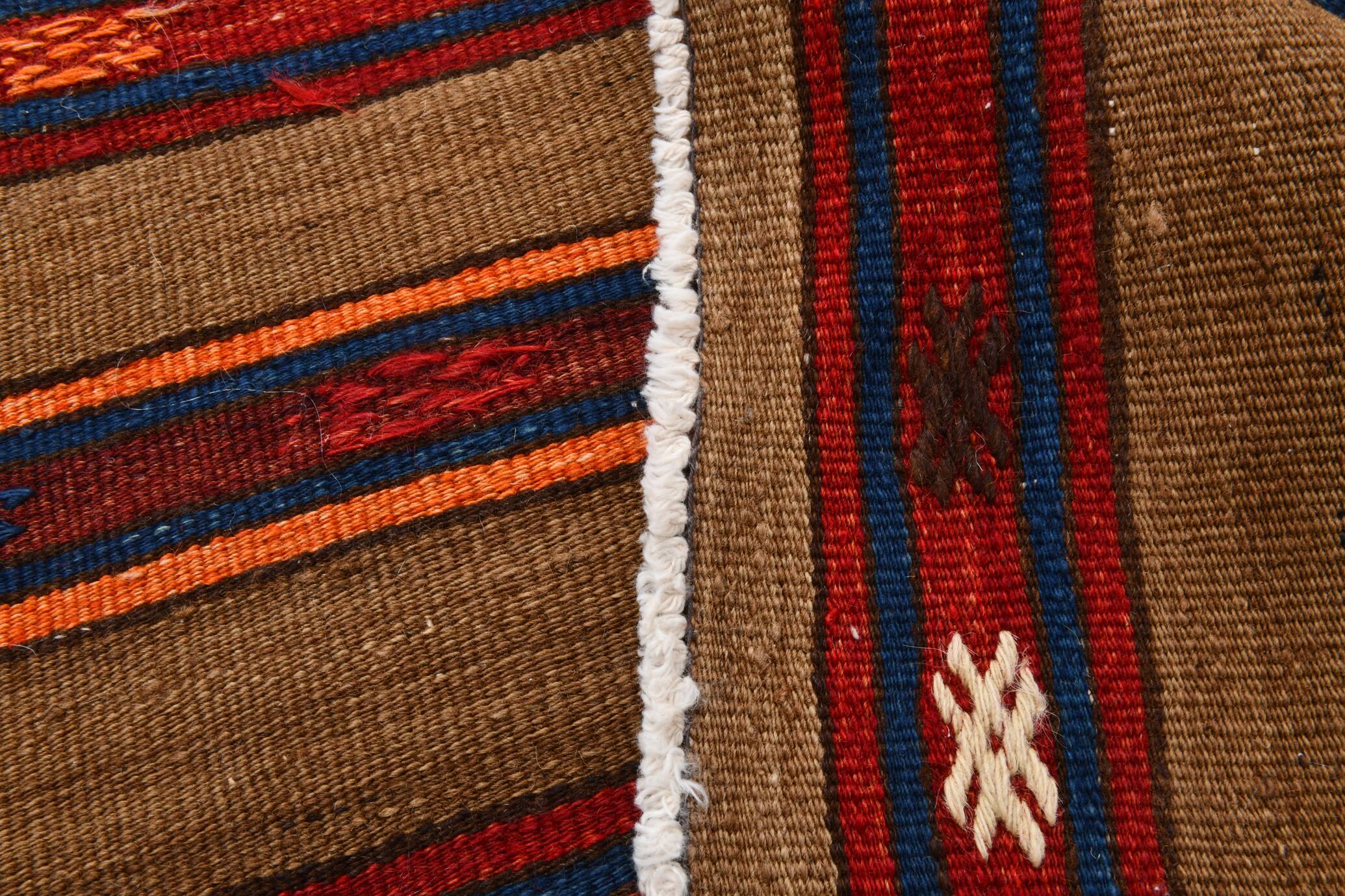 Pinstriped Pattern Red Brown Vintage Kilim Rug, 154x246Cm