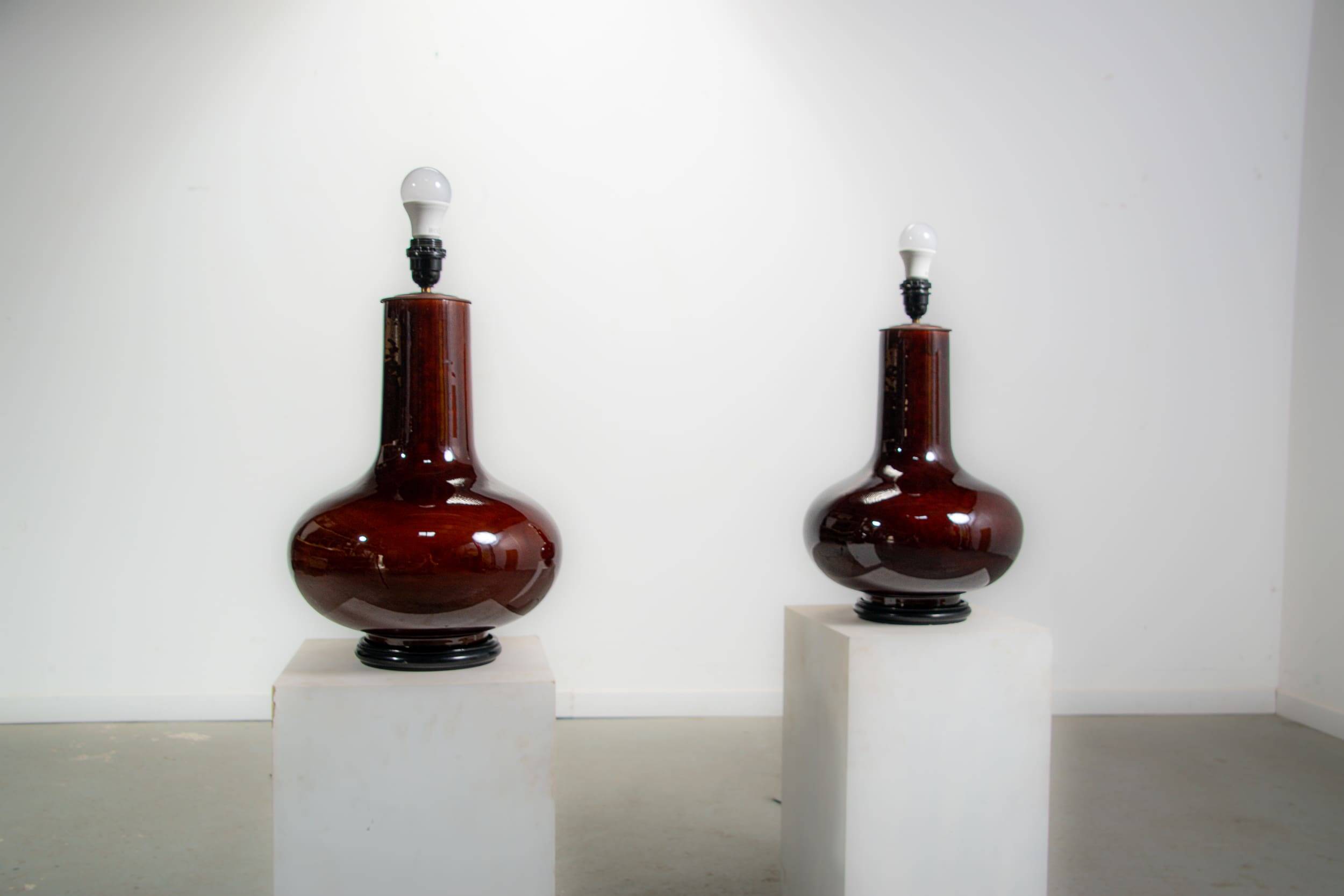 Pair of oversized ceramic lamps. Circa 1970
