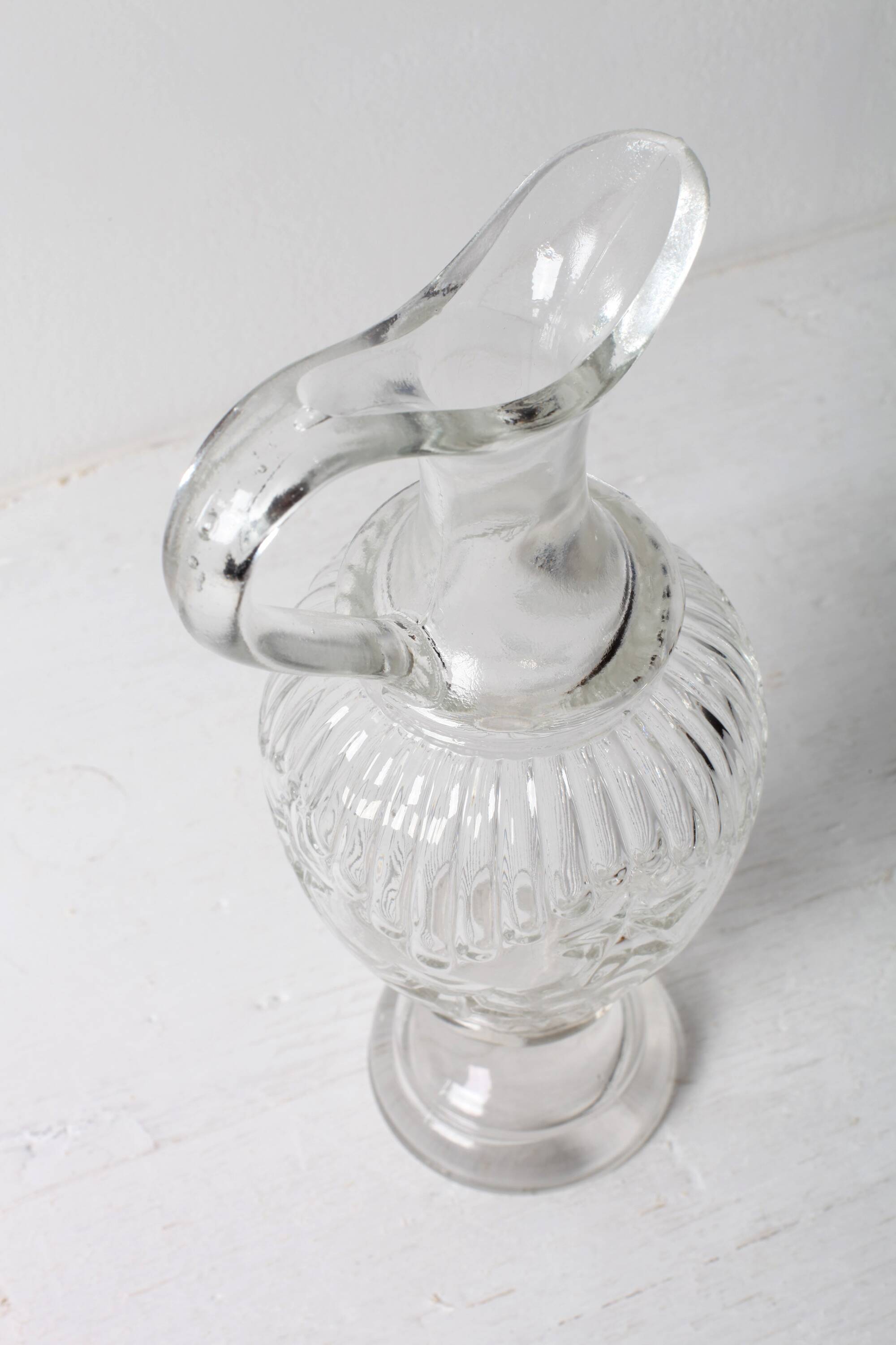 Carafe à vin en verre du milieu du siècle / Carafe à vin à motif clair / Italie / Années 1980