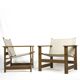 Pair of vintage safari lounge chairs in canvas and wood, 1970s.