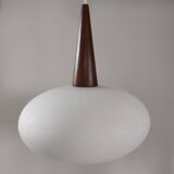 Louis Kalff Opaline and teak pendant lamp for Philips