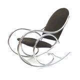 Mid century rocking chair with solid chrome frame and fabric seat from the 70s