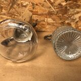Pair of cast glass & vintage metal refresher pitcher