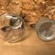 Pair of cast glass & vintage metal refresher pitcher