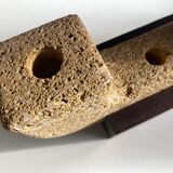 Brutalist candle holder xxl in stone and wood 1970