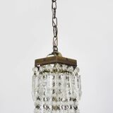 Old large 3-light hot air balloon chandelier in bronze, glass pendants.
