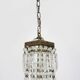 Old large 3-light hot air balloon chandelier in bronze, glass pendants.