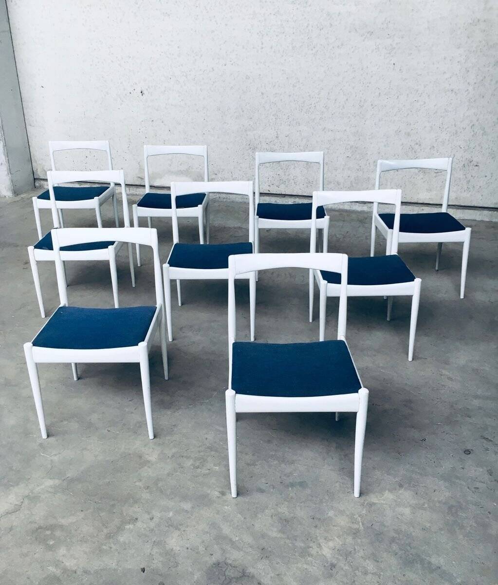 Belgian White Dining Chair, 1970s, Set of 9