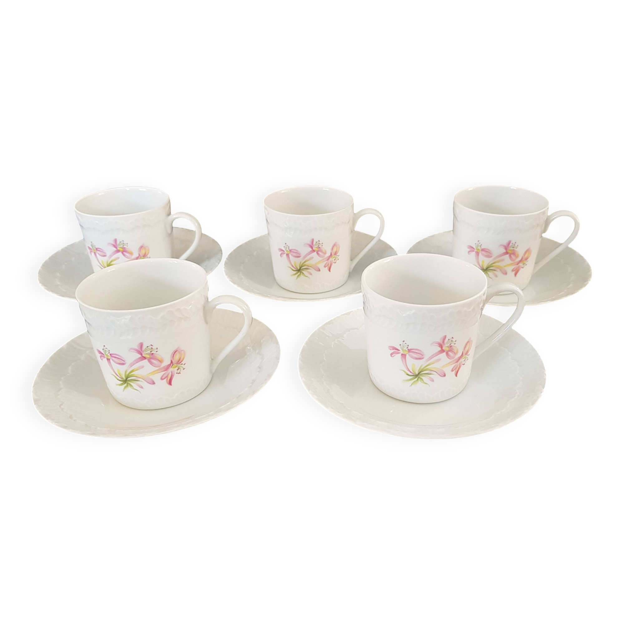Set of five coffee cups and saucers, Limoges, Goumot Labesse