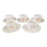 Set of five coffee cups and saucers, Limoges, Goumot Labesse