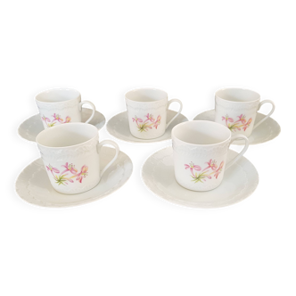 Set of five coffee cups and saucers, Limoges, Goumot Labesse
