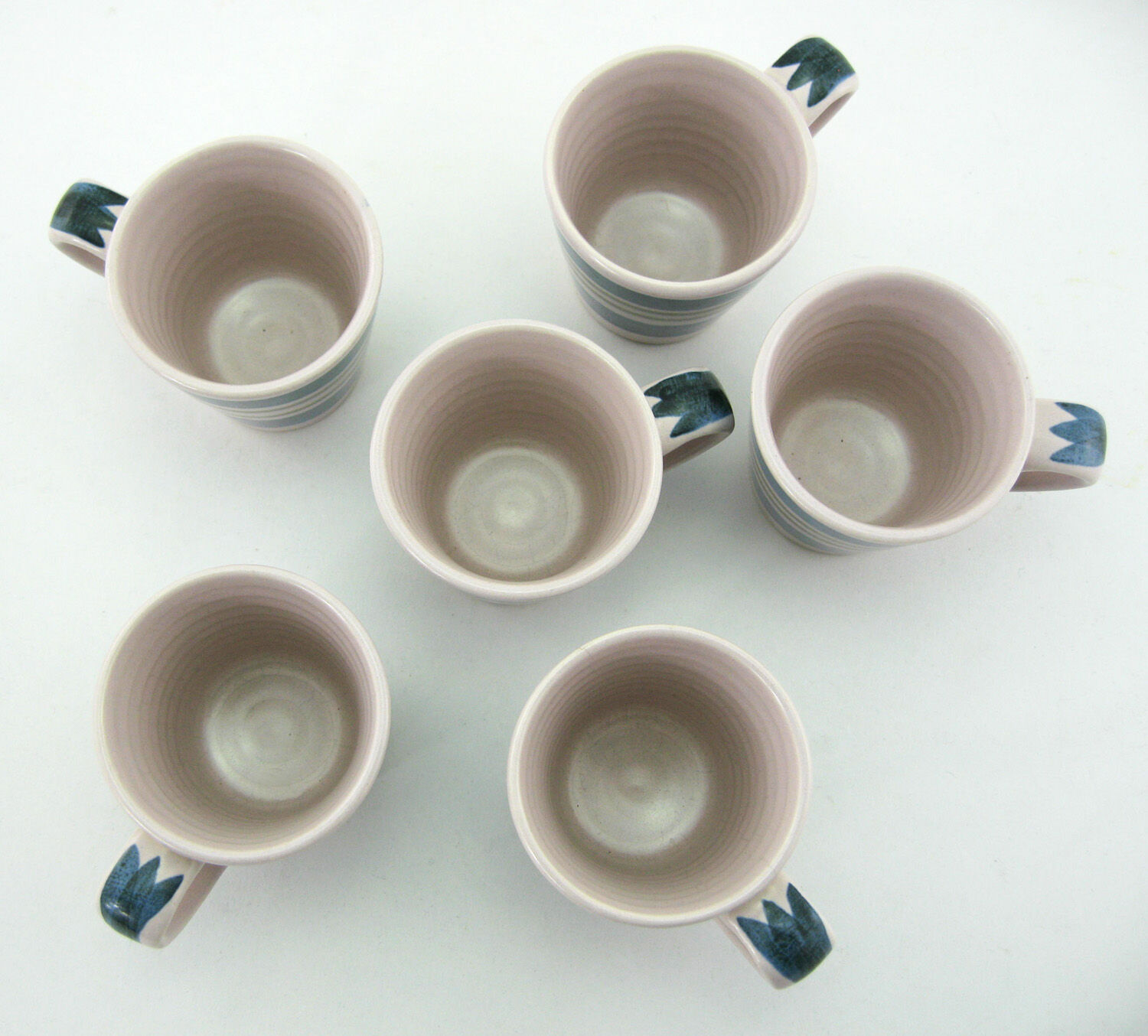 6 coffee cups - enamelled ceramic saucers