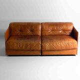 Vintage patchwork leather sofa in caramel leather, Germany 1960s