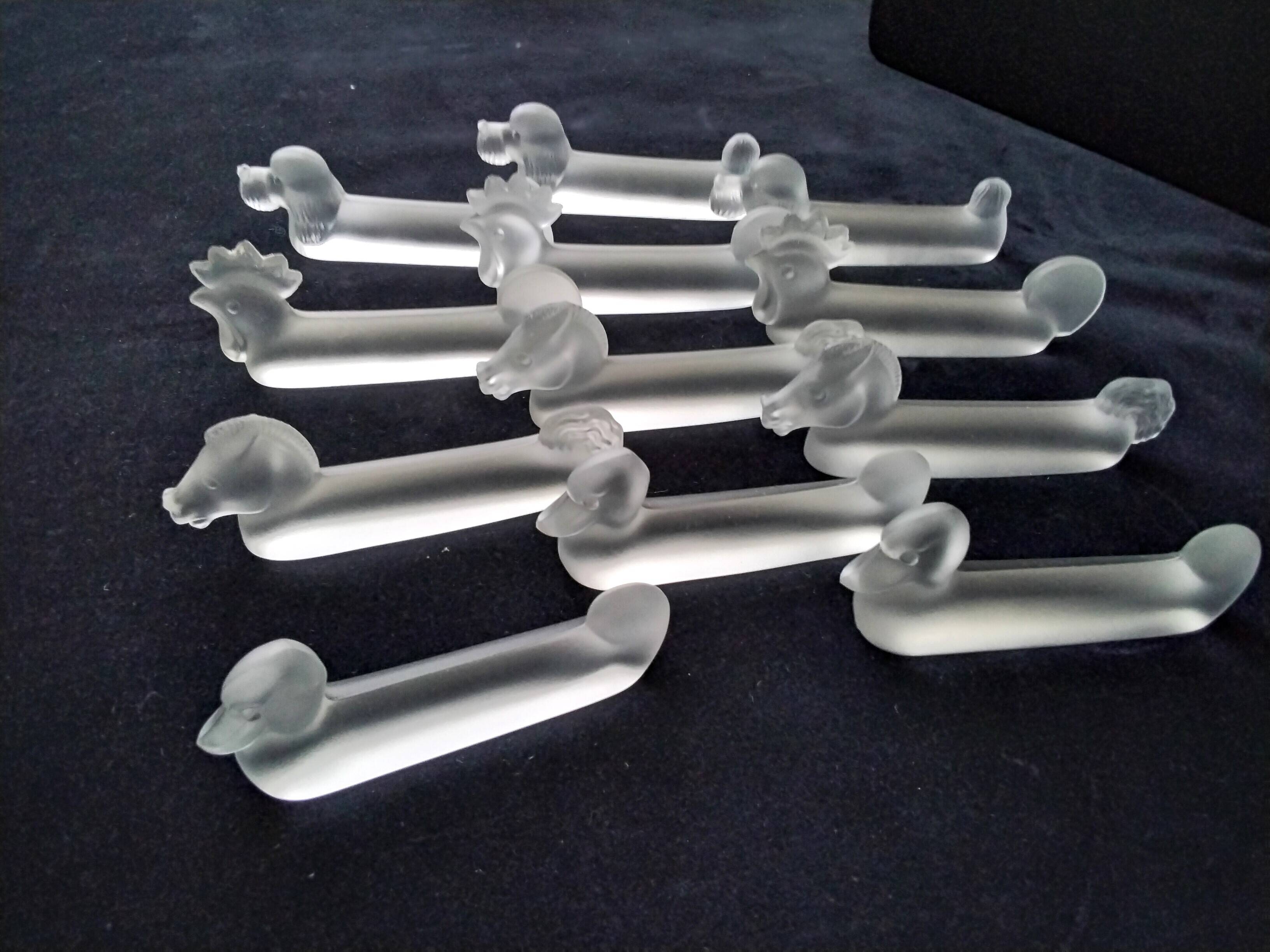 Box of 12 zoomorphic crystal knife holders from Vannes le Chatel