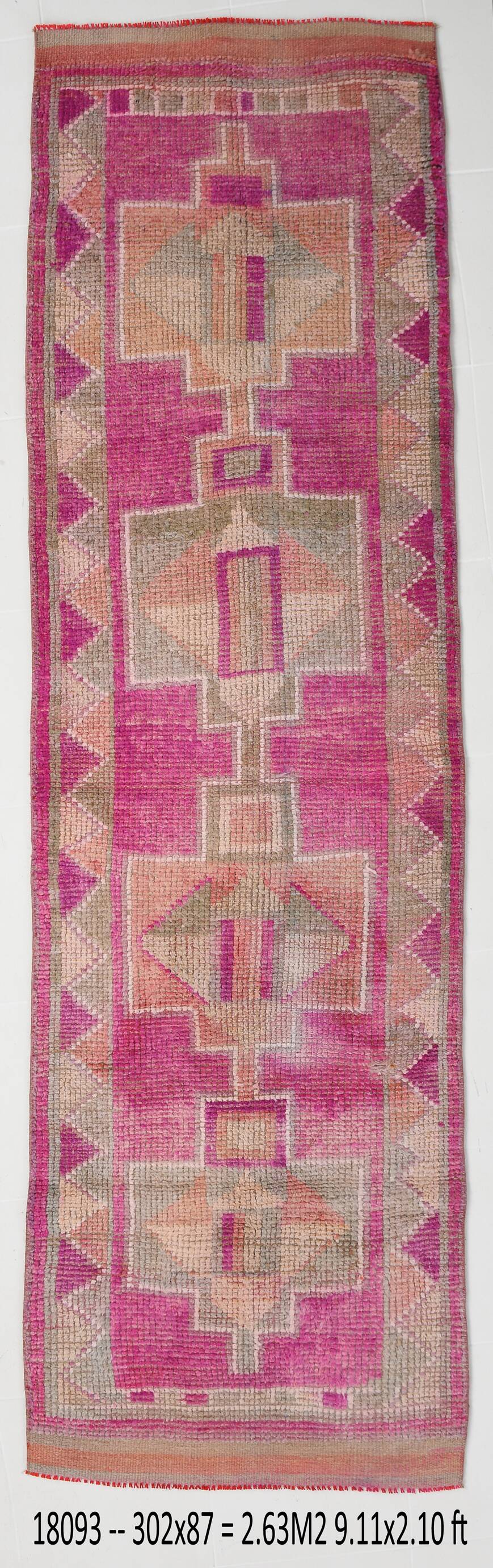 3x10 Persian Pink & Beige Oriental Vintage Runner Rug, 87x302Cm