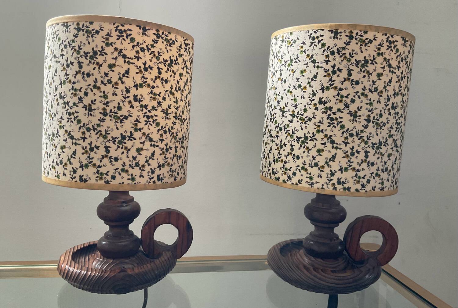 Pair of Scandinavian wooden lamps from the 60s