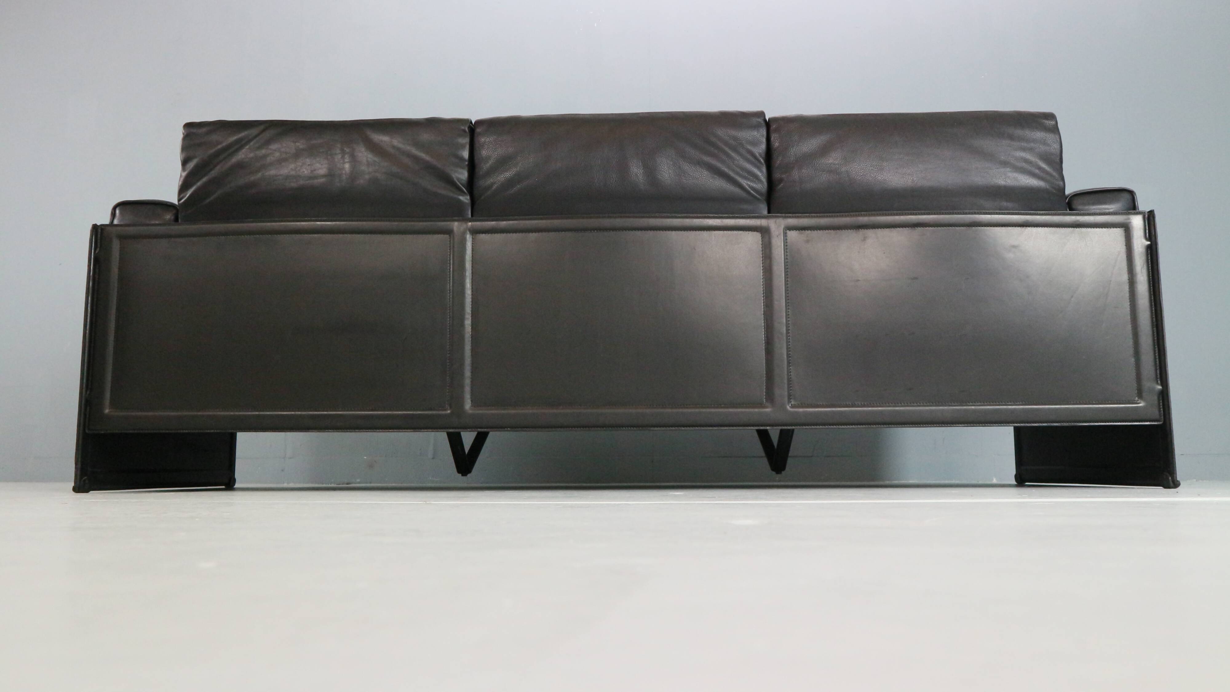 Tito Agnoli 3-Seater Korium Sofa for Matteo Grassi – Black Leather