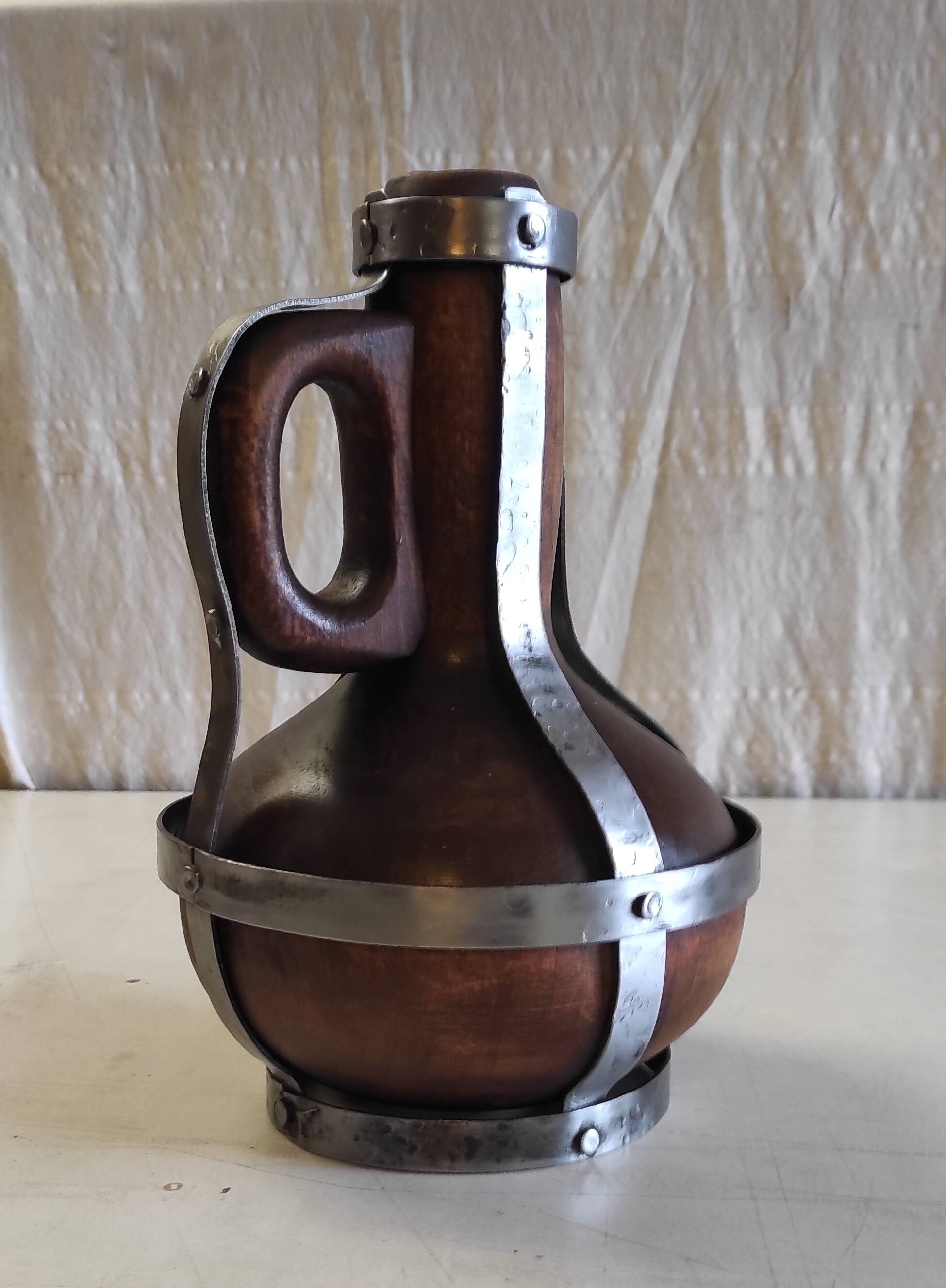 Vase / jug in solid wood and metal - mid 20th century