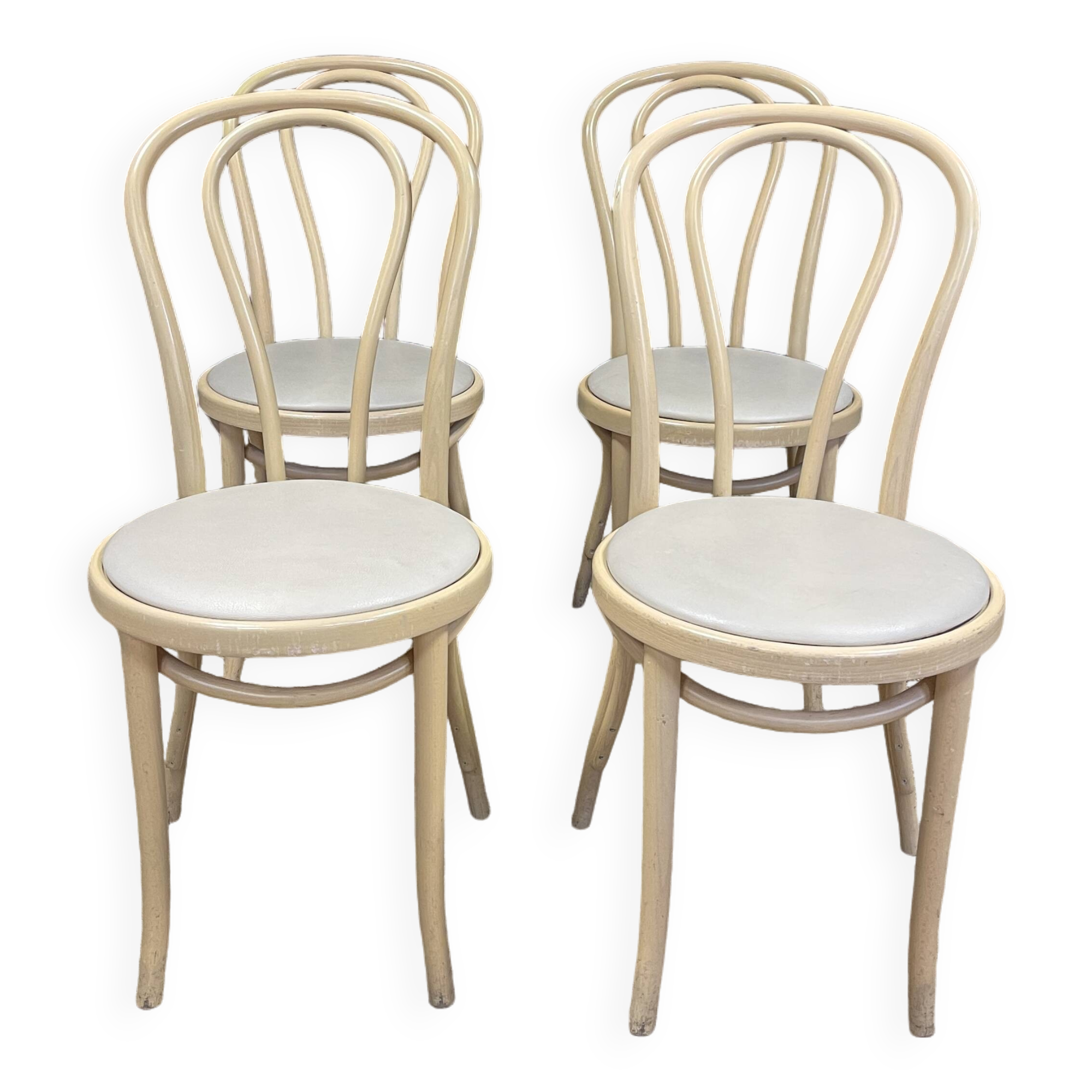 Set of 4 Thonet type bistro chairs light curved wood & Skaï GO IN Germany