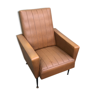 Former skai brown chair - black metal compass feet vintage 70s
