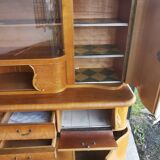 Buffet de cuisine galbe allemand double corps orme 1950s 6 tiroirs vitrine mag