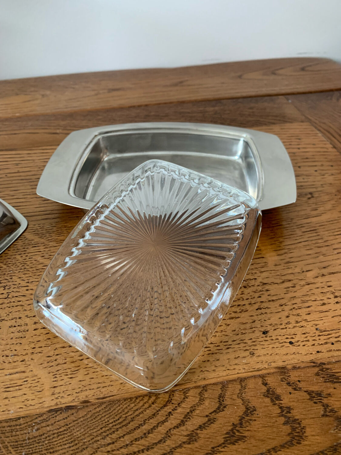 Silver metal butter dish