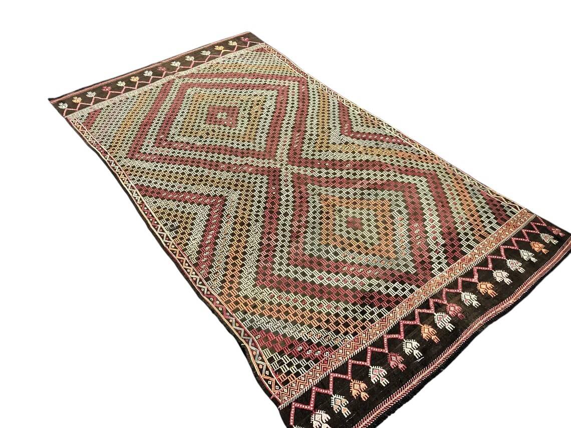 Geometric Handwoven Bohemian Kilim Rug